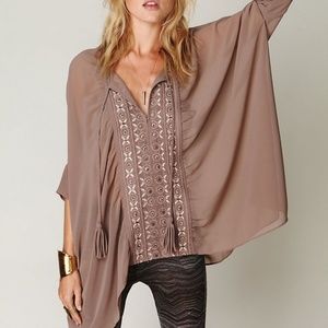 Free People Semi-sheer Embroidered Poncho